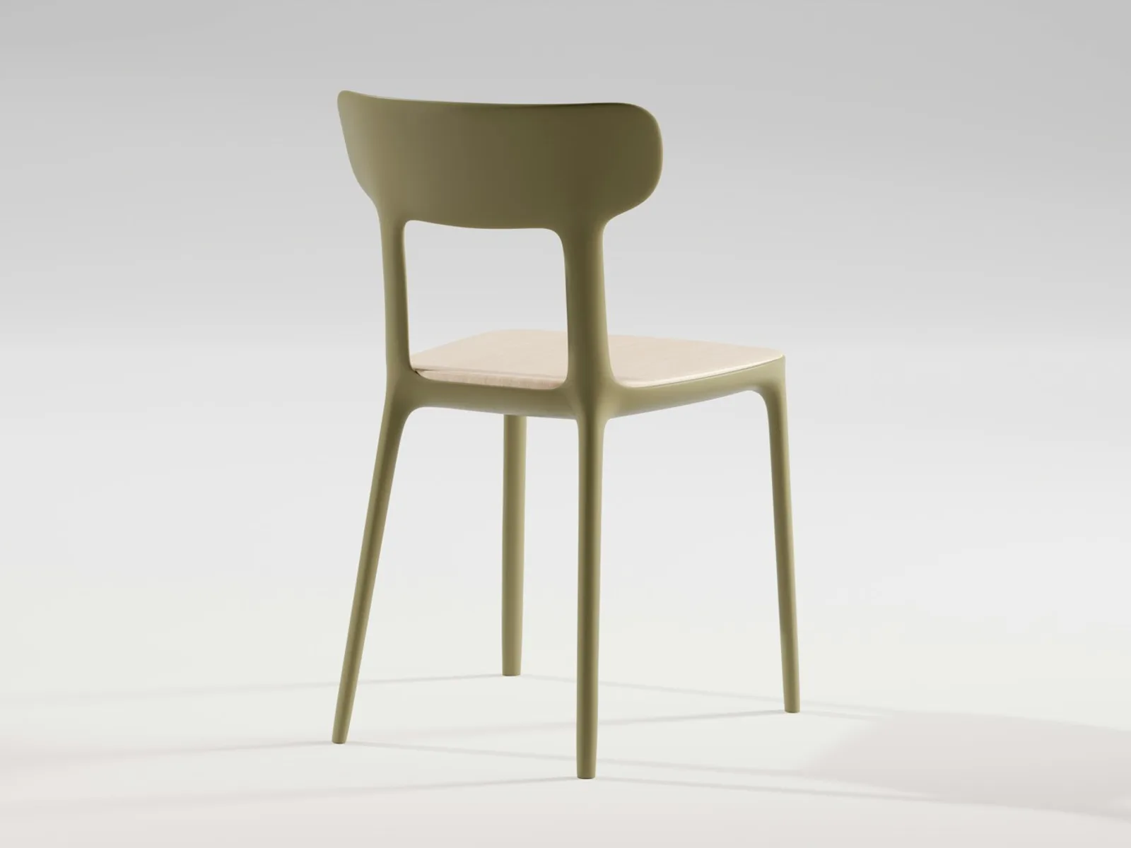 Gerenderter Stuhl in einer hellen räumlichen Umgebung mit natürlichem Schatten.