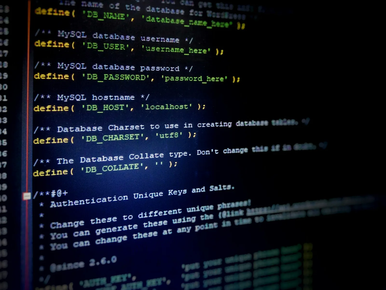 Quellcode mit Konfiguration einer Datenbankverbindung und technischen Einstellungen.