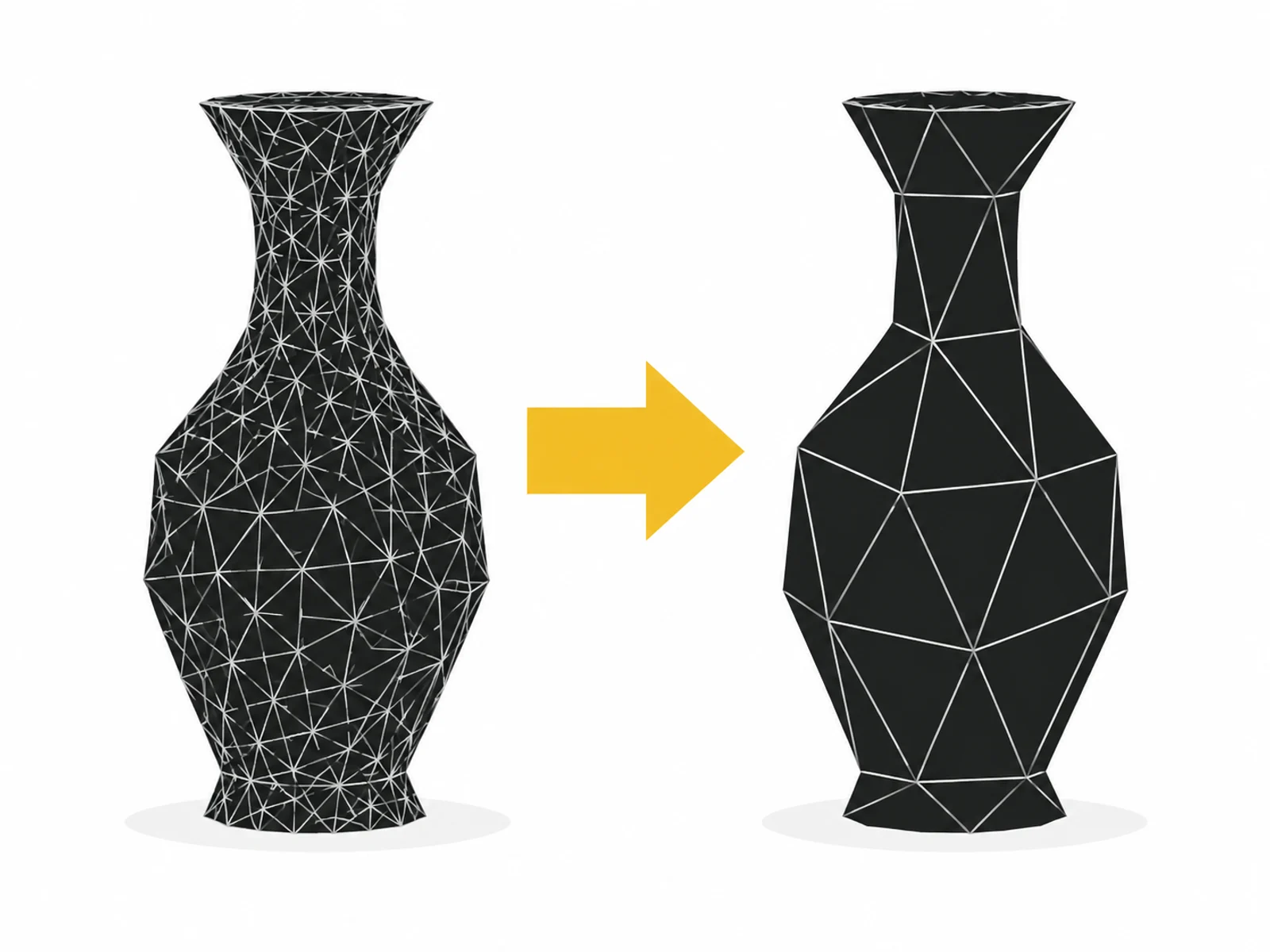 Ein dichtes 3D-Gitter wird bei gleichbleibender Produktform für die Webansicht vereinfacht.